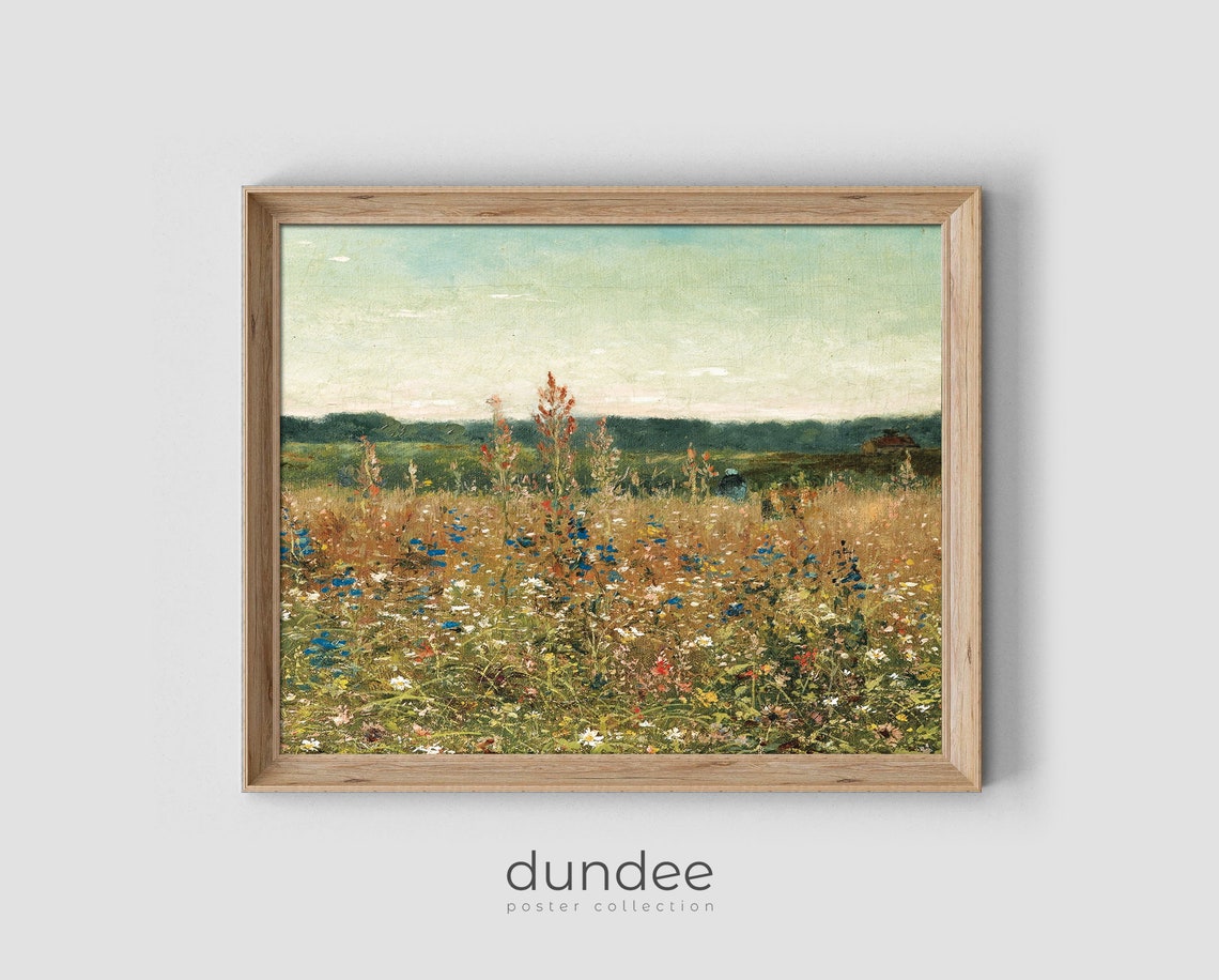 Wildflowers Painting Vintage Landscape Print Vintage Print Country Landscape Painting Farmhouse Decor - Image 4