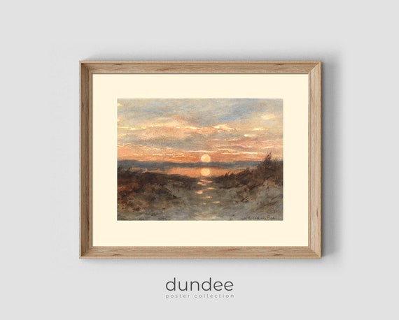 Sunset Watercolor Vintage Landscape Art Print Sunset Wall Art