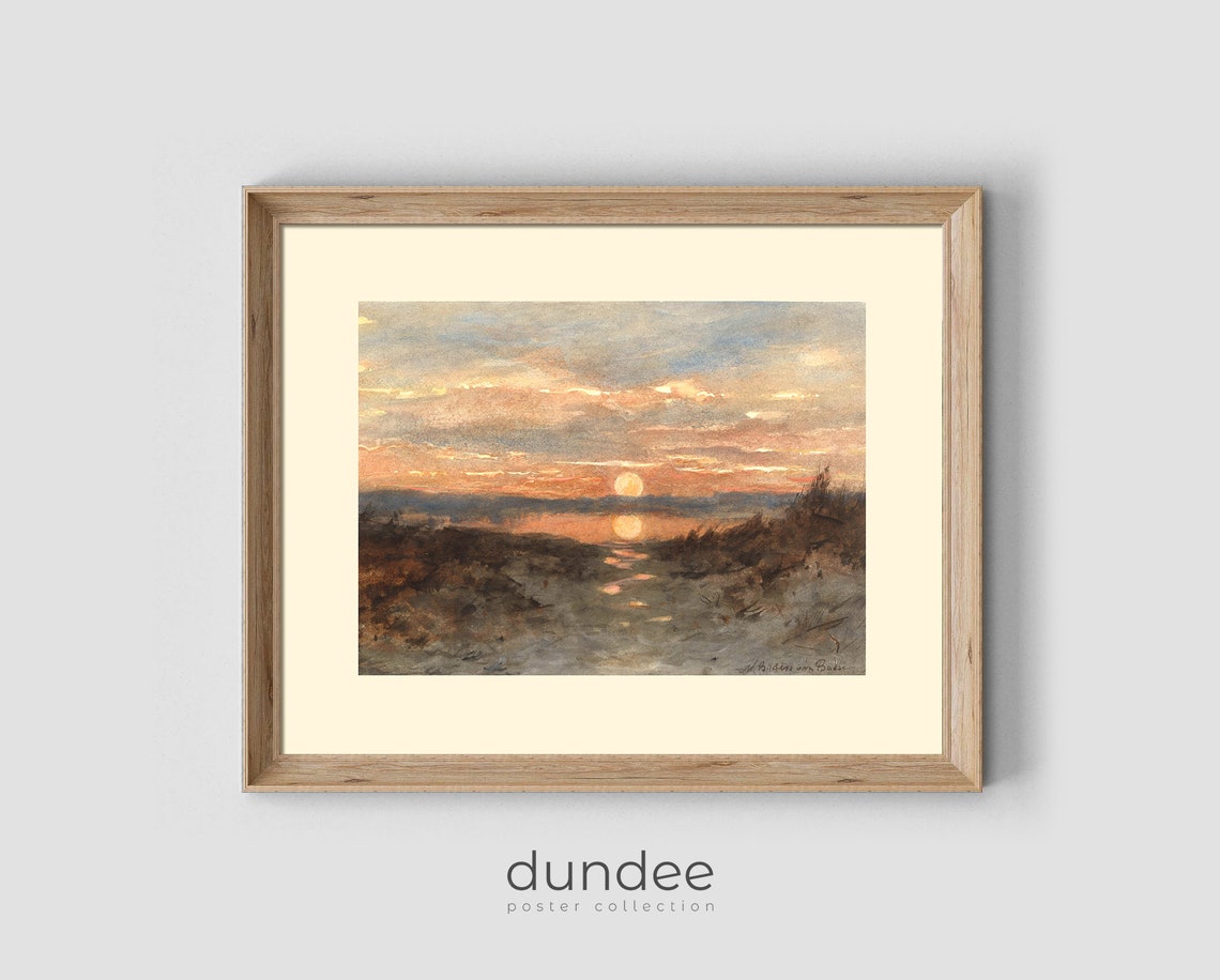 Sunset Over Marshland Golden Reflection Watercolor Evening Poster