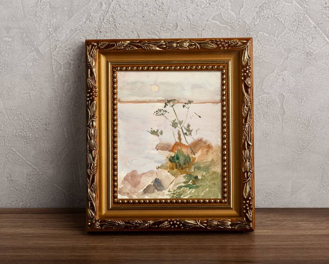 Soft Watercolor Lakeside Sunset with Wildflowers Shoreline Poster - Image 3