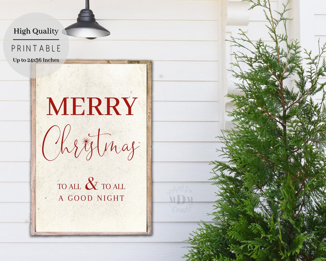 Merry Christmas To All And To All A Good Night Red Script Sign Poster