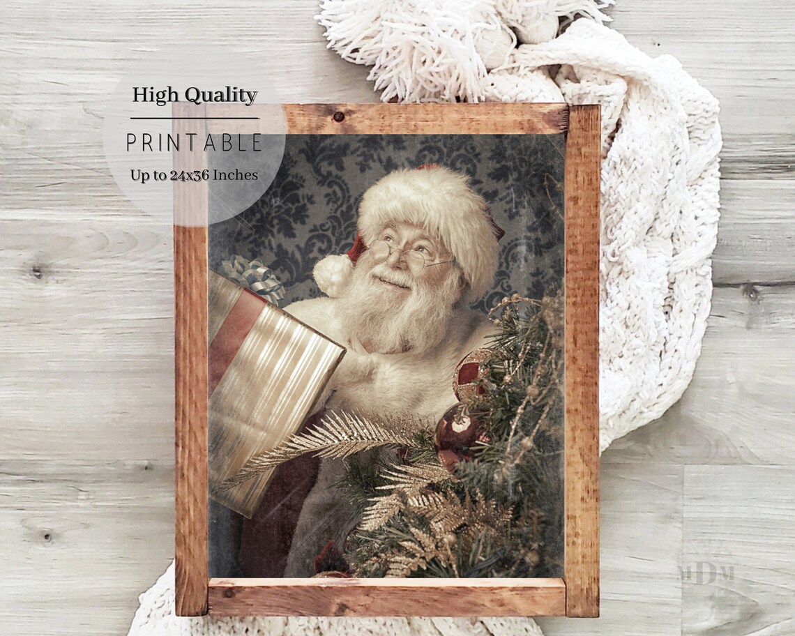 Vintage Santa Christmas Poster, Farmhouse Holiday Art - Image 5