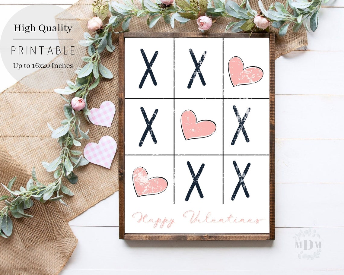 Happy Valentines Tic Tac Toe XO Heart Game Rustic Framed Wall Poster - Image 4