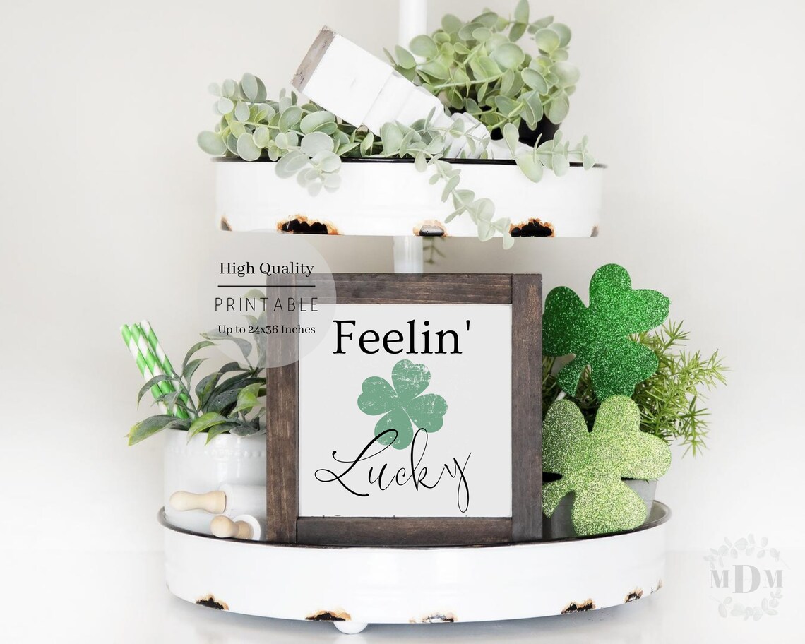 Feelin Lucky Shamrock St Patricks Day Farmhouse Tiered Tray Poster