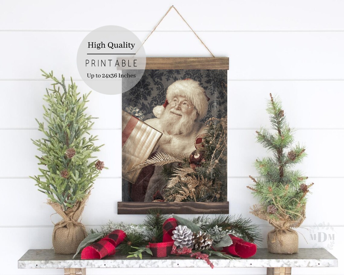 Vintage Santa Christmas Poster, Farmhouse Holiday Art - Image 2