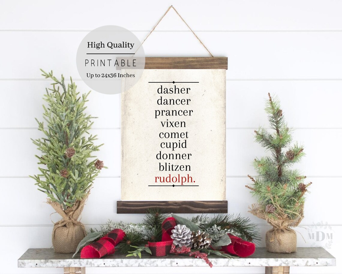 Reindeer Name Christmas Farmhouse Wall Art Print - Image 3