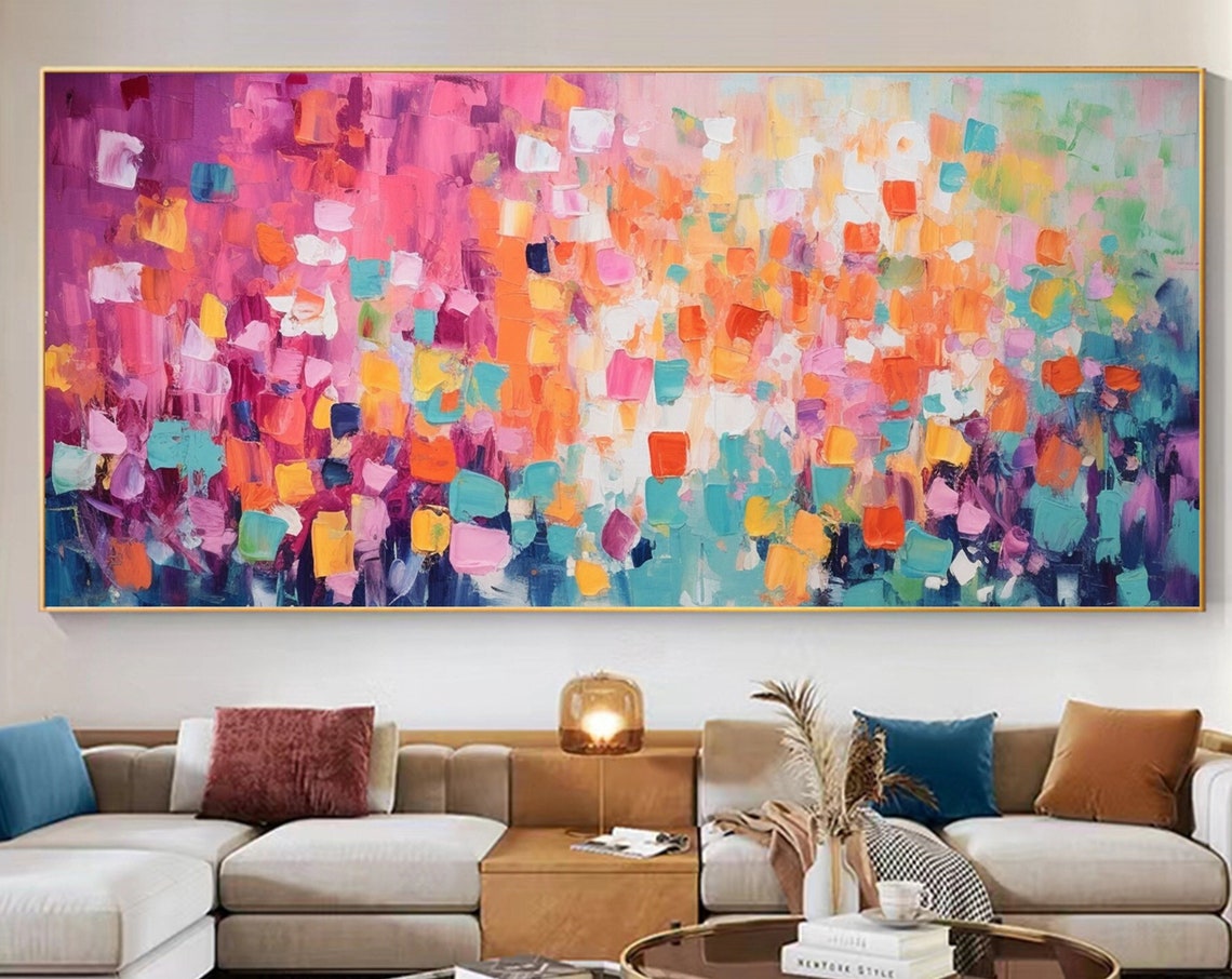 Rainbow Confetti Mosaic Blocks Abstract Colorful Modern Poster