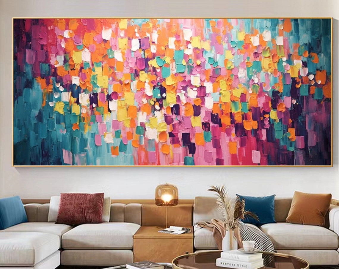 Colorful Confetti Abstract Mosaic Teal Orange Rainbow Dots Poster