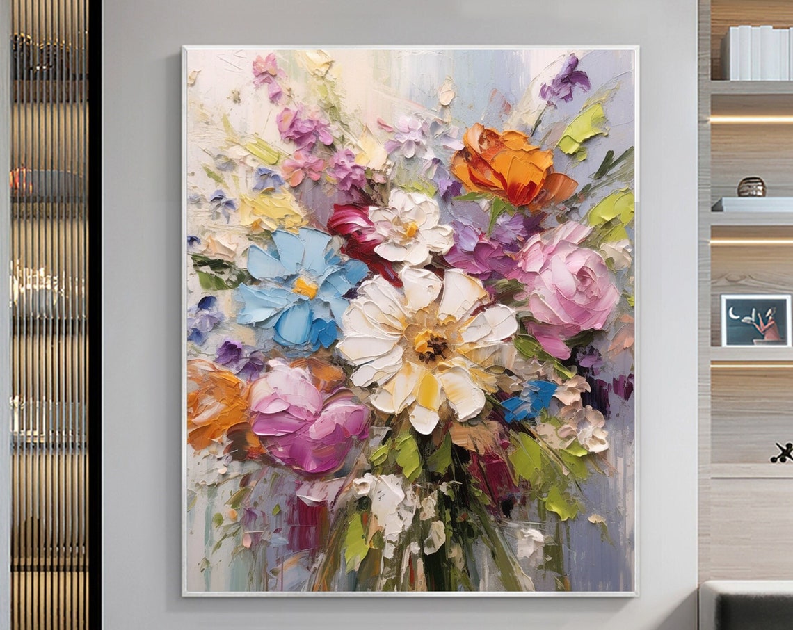 Pastel Floral Bouquet Palette Knife Texture Colorful Bloom Poster