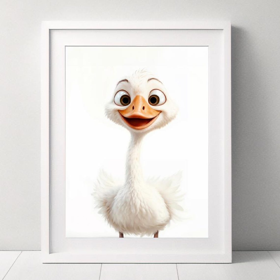 Happy White Duck with Orange Bill Cute Farm Animal Nursery Poster - Image 5