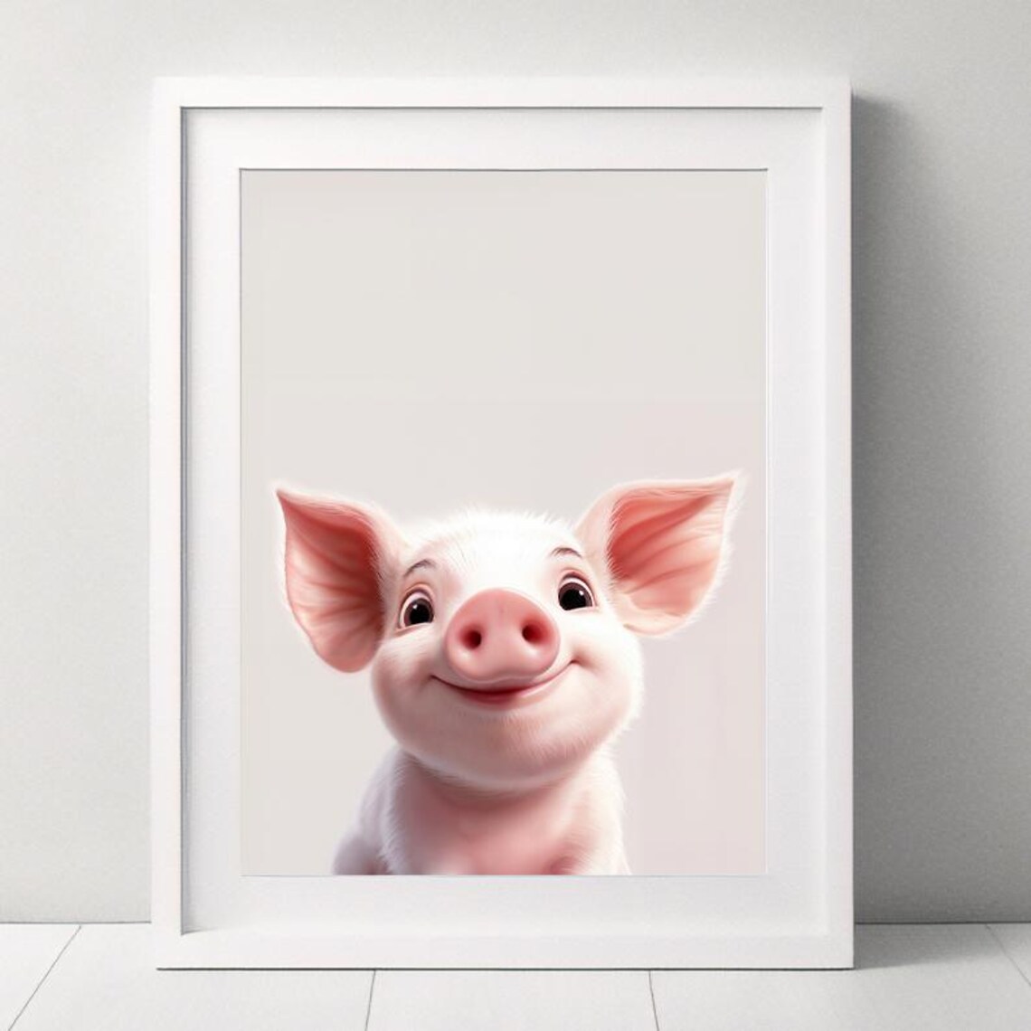 Smiling Happy Baby Pig with Big Ears Cute Farm Nursery Poster - Image 5