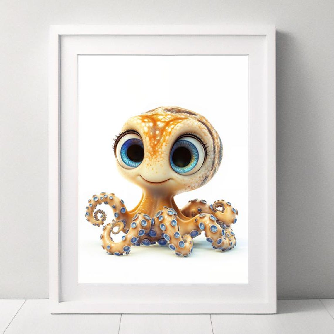 Cute Baby Octopus with Big Blue Eyes Ocean Kids Nursery Poster - Image 5
