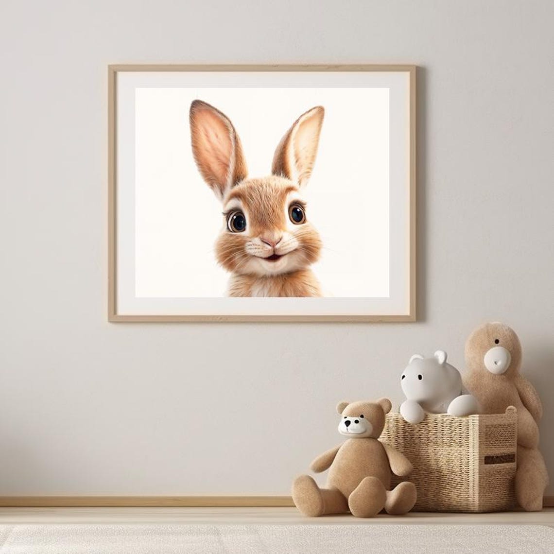 Smiling Baby Bunny Rabbit Cute Kids Nursery Decor Room Wall Art - Image 3