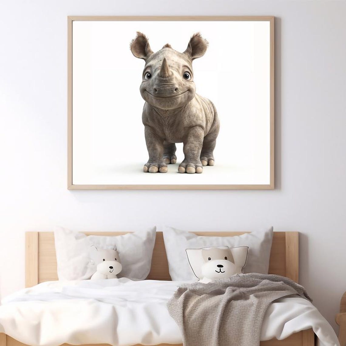 Cute Smiling Baby Rhino with Big Ears Safari Animal Nursery Poster - Image 2