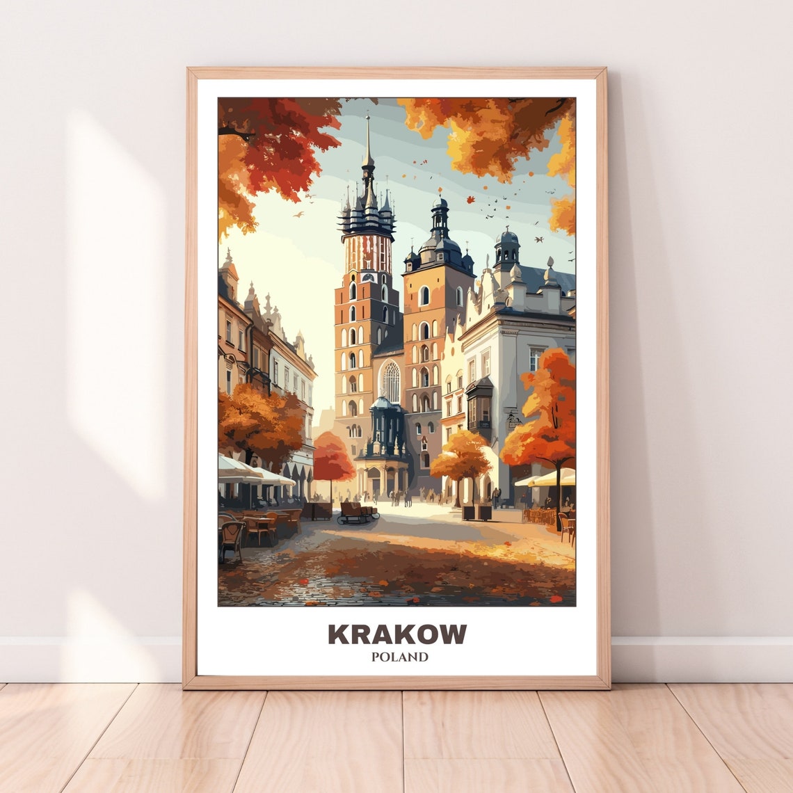 Krakow Main Square Autumn Watercolor Cityscape Travel Poster - Image 4