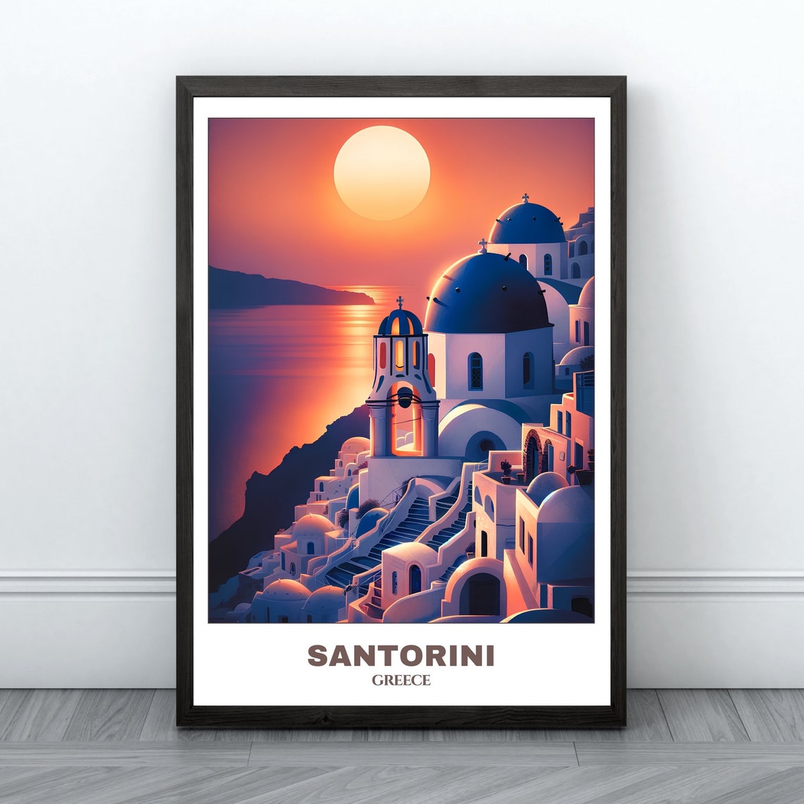 Santorini Greece Sunset Over Blue Domed Churches Sea View Poster - Image 3