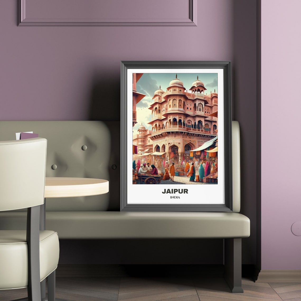 Jaipur Pink Palace Market Bustling Street India Travel Poster - Image 2
