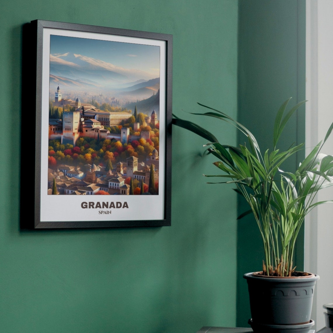 Granada Spain Alhambra Palace Sierra Nevada Mountain View Poster - Image 3