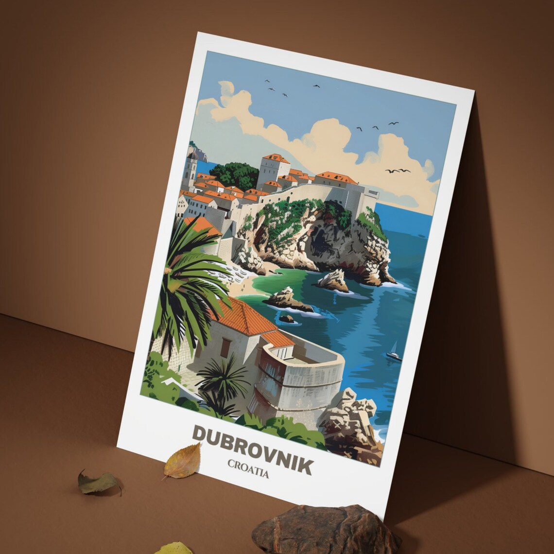 Dubrovnik Croatia Cliff Fortress Turquoise Cove Travel Poster - Image 3