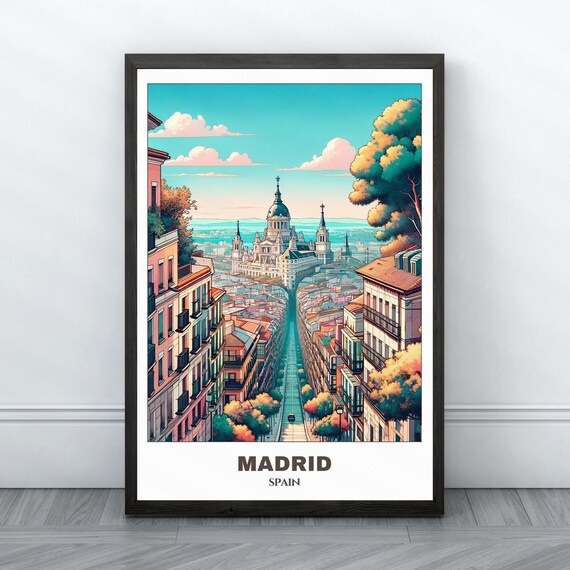 Madrid Spain Grand Street View Cathedral Towers Skyline Poster