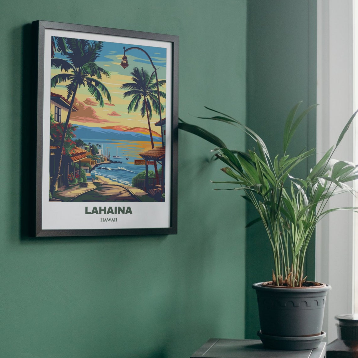 Lahaina Hawaii Sunset Sailboats Palm Lined Shore Travel Poster - Image 5