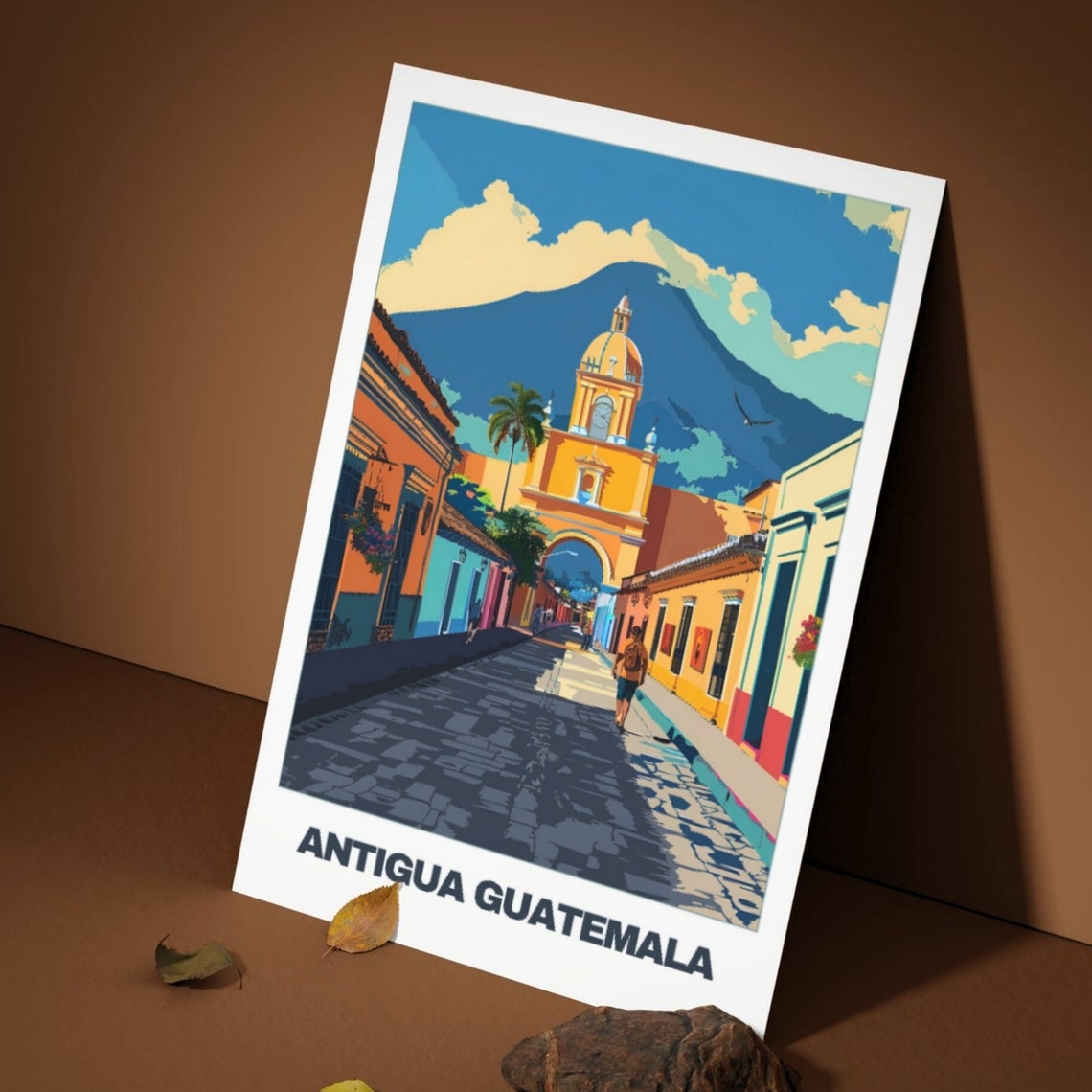 Antigua Guatemala Santa Catalina Arch Volcano Cobblestone Poster - Image 3