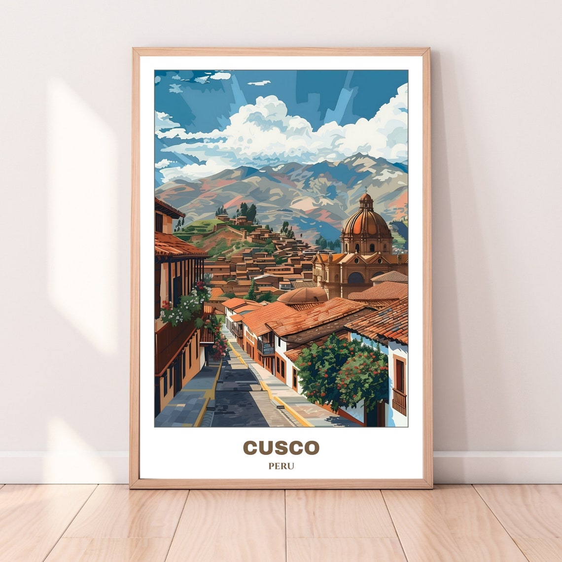Cusco Peru Colonial Street Red Tile Roofs Andes Travel Poster - Image 4
