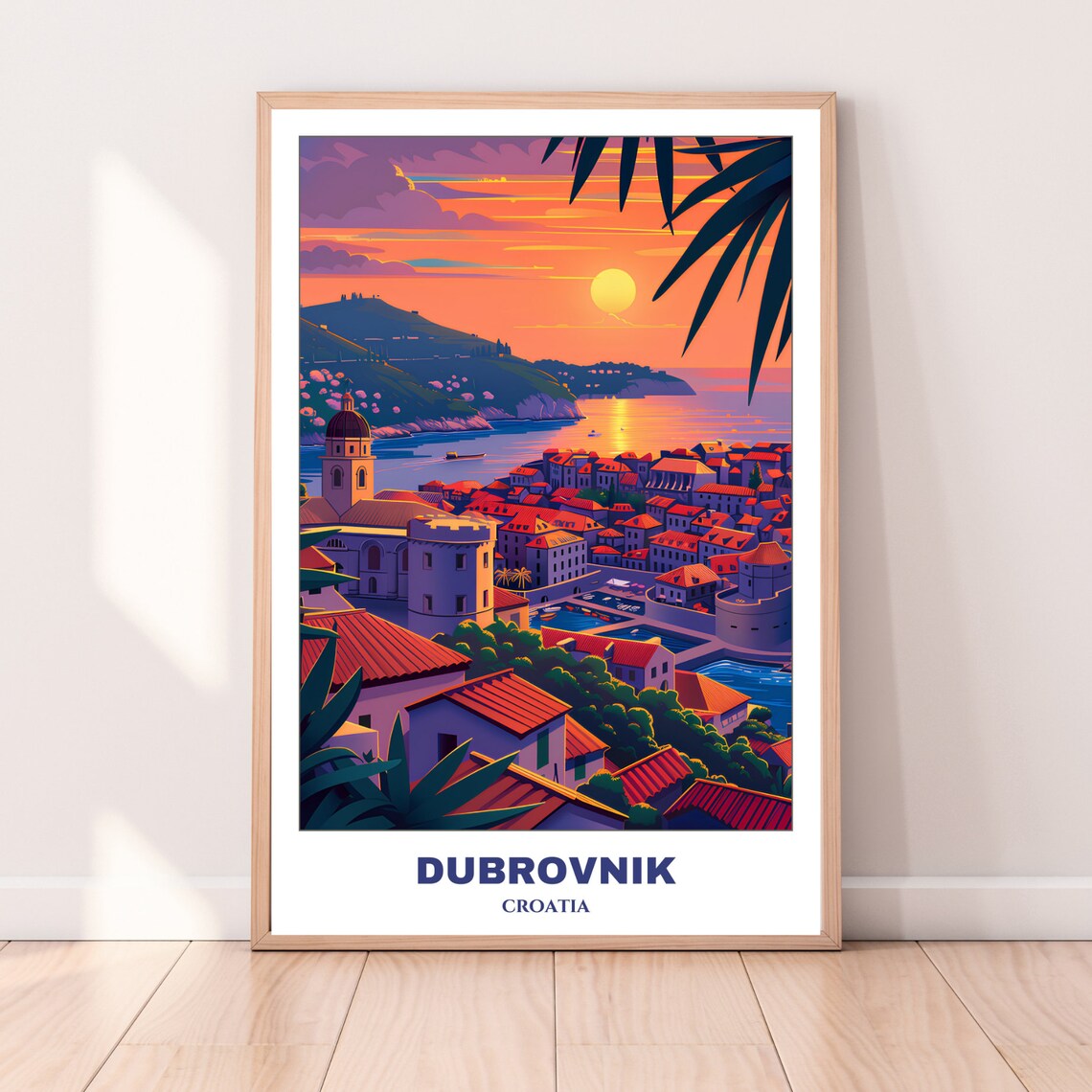 Dubrovnik Croatia Sunset Red Roofs Harbor Bells Travel Poster - Image 4