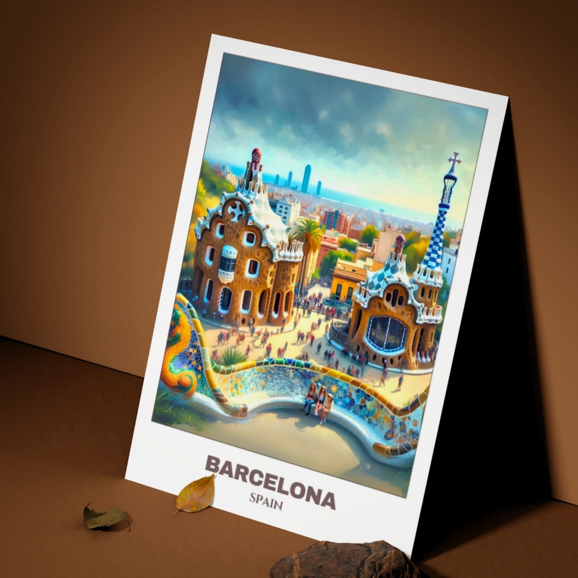 Barcelona Travel Poster Spaintravel Poster Oil Painting Cityscape Painting Travel Wall Art Room Decor Park Gell Trip - Image 3