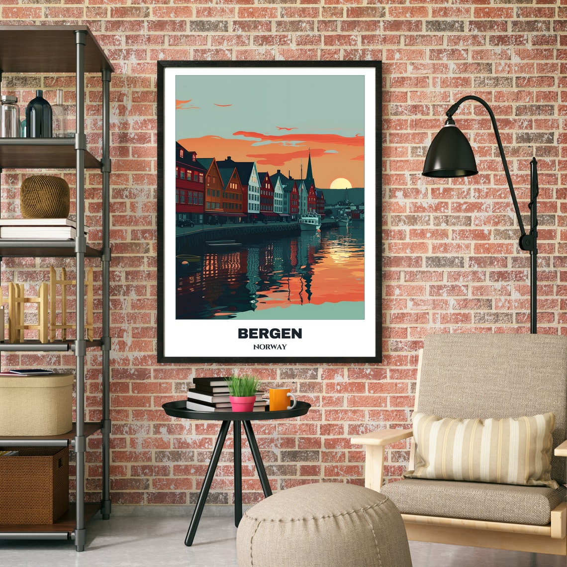 Bergen Bryggen Wharf Sunset Harbor Reflections Norway Poster - Image 2