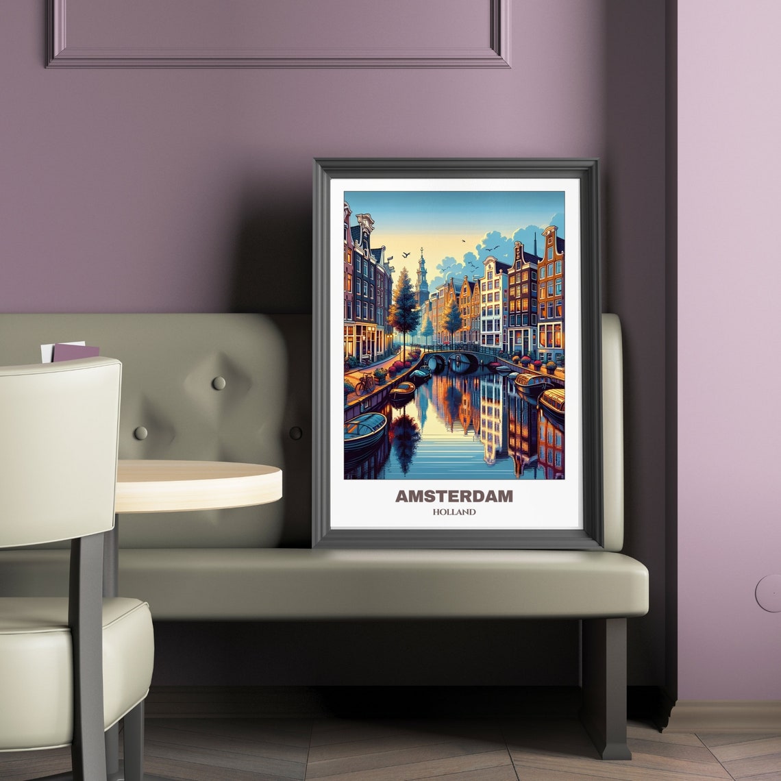 Amsterdam Travel Poster Holland Travel Poster Cityscape Painting Print Wall Art Amsterdam Decor Holland Travel Print - Image 2