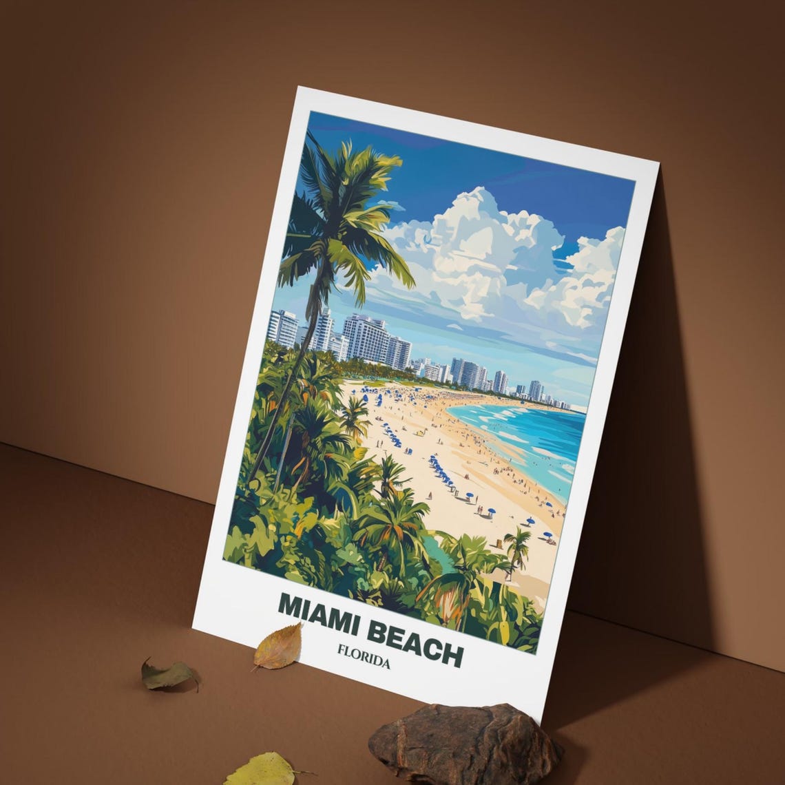 Miami Beach Aerial Sand Umbrellas Palm Trees Coastline Poster - Image 5
