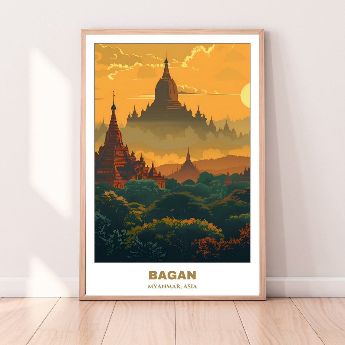 Bagan Myanmar Sunset Temple Silhouettes Ancient Plain View Poster - Image 3