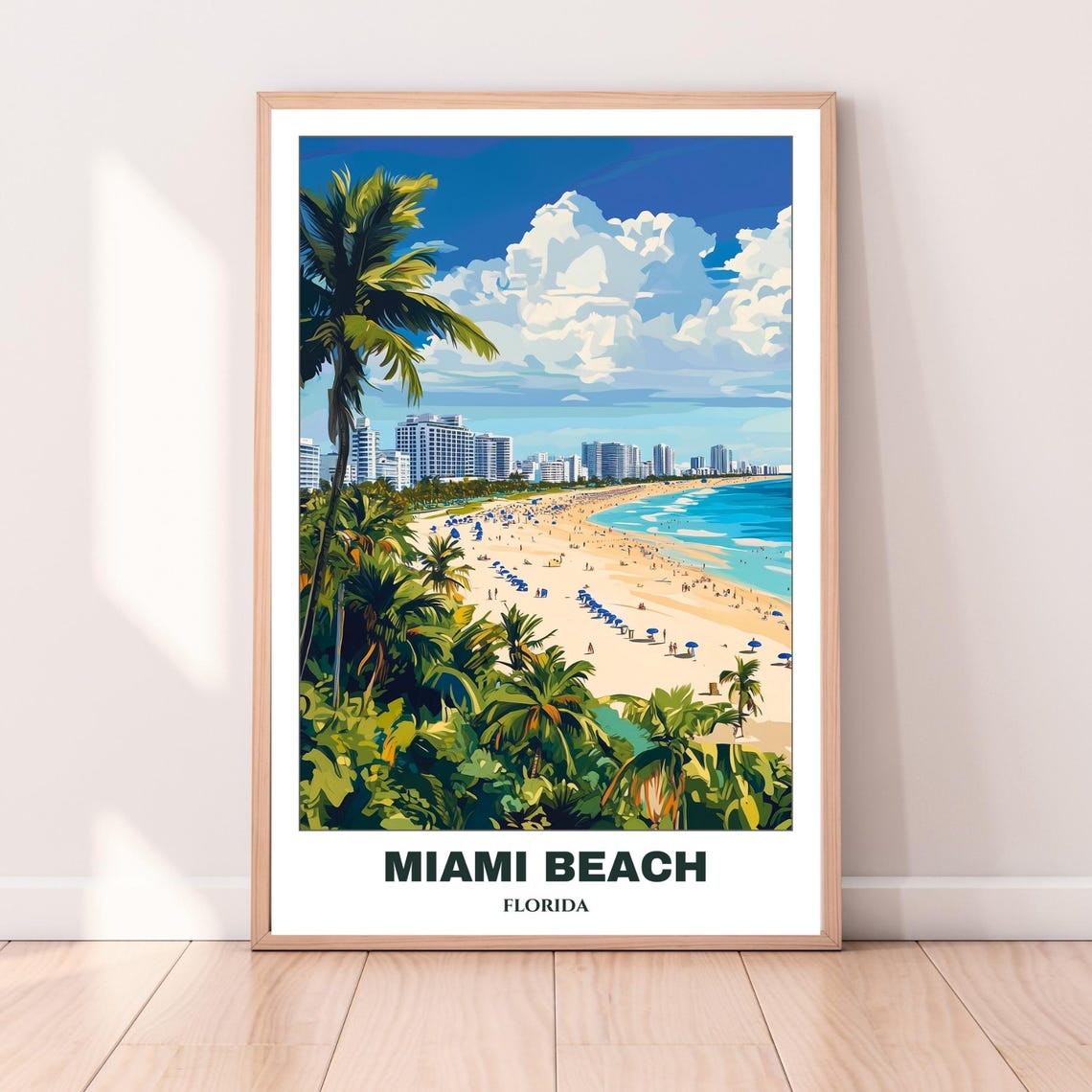 Miami Beach Aerial Sand Umbrellas Palm Trees Coastline Poster - Image 3