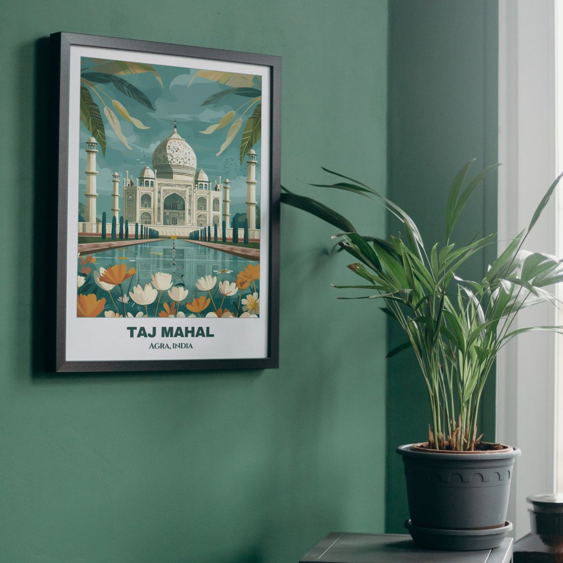 Taj Mahal Agra India Floral Garden Reflection Vintage Poster - Image 5