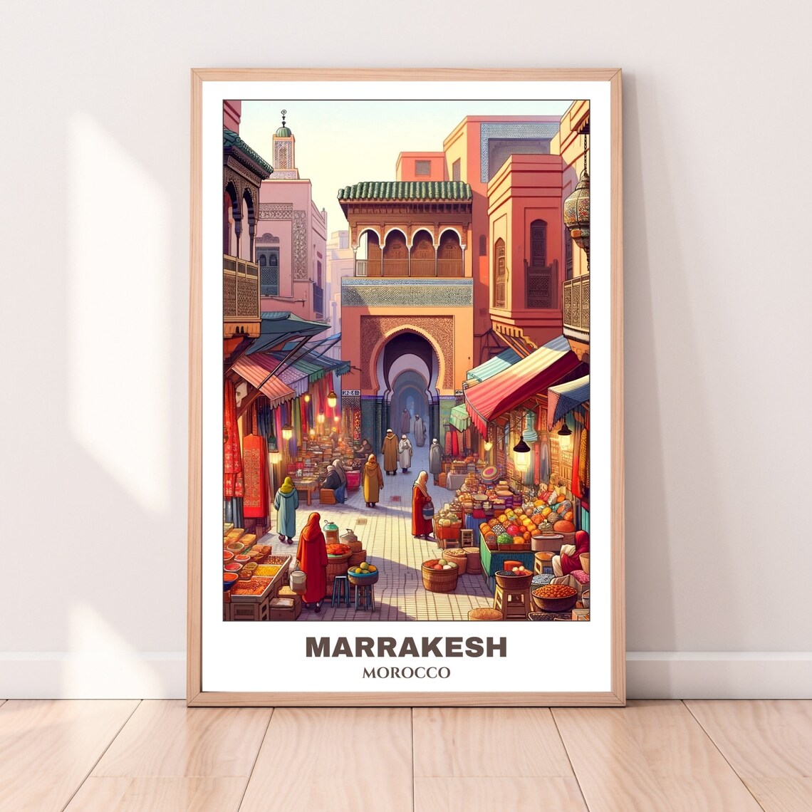 Marrakesh Travel Poster, Morocco Cityscape Painting - Image 4