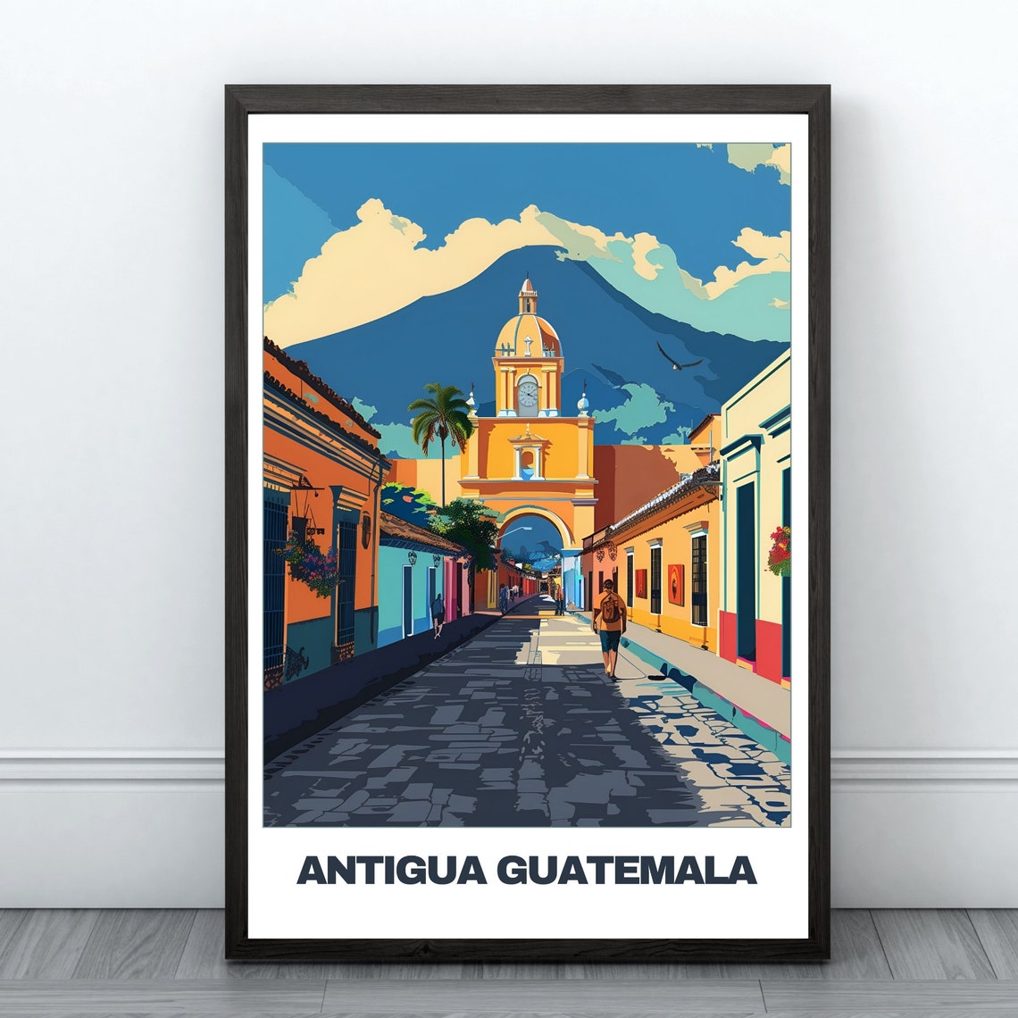 Antigua Guatemala Santa Catalina Arch Volcano Cobblestone Poster