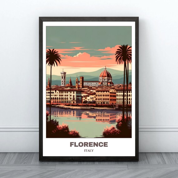 Florence Panorama Duomo Sunset River Reflection Italy Travel Poster
