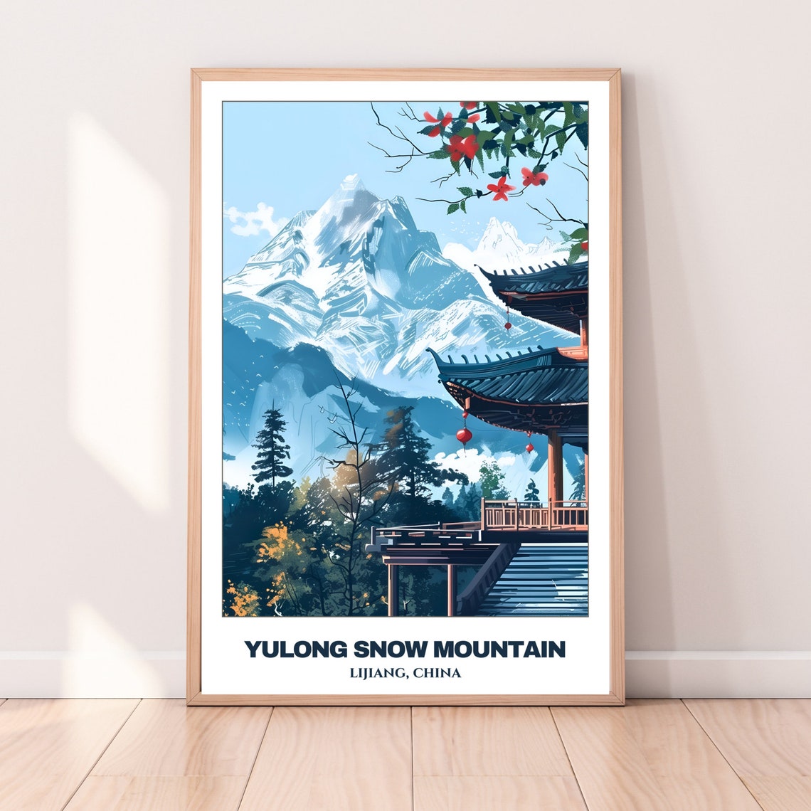 Yulong Snow Mountain Lijiang Pavilion Blossoms Lanterns Travel Poster - Image 4