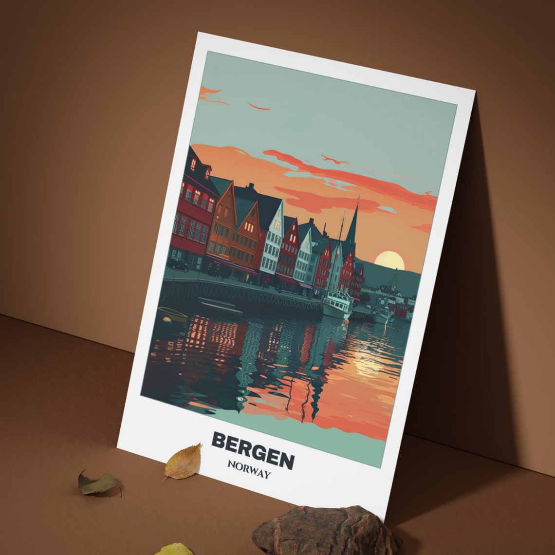 Bergen Bryggen Wharf Sunset Harbor Reflections Norway Poster - Image 3
