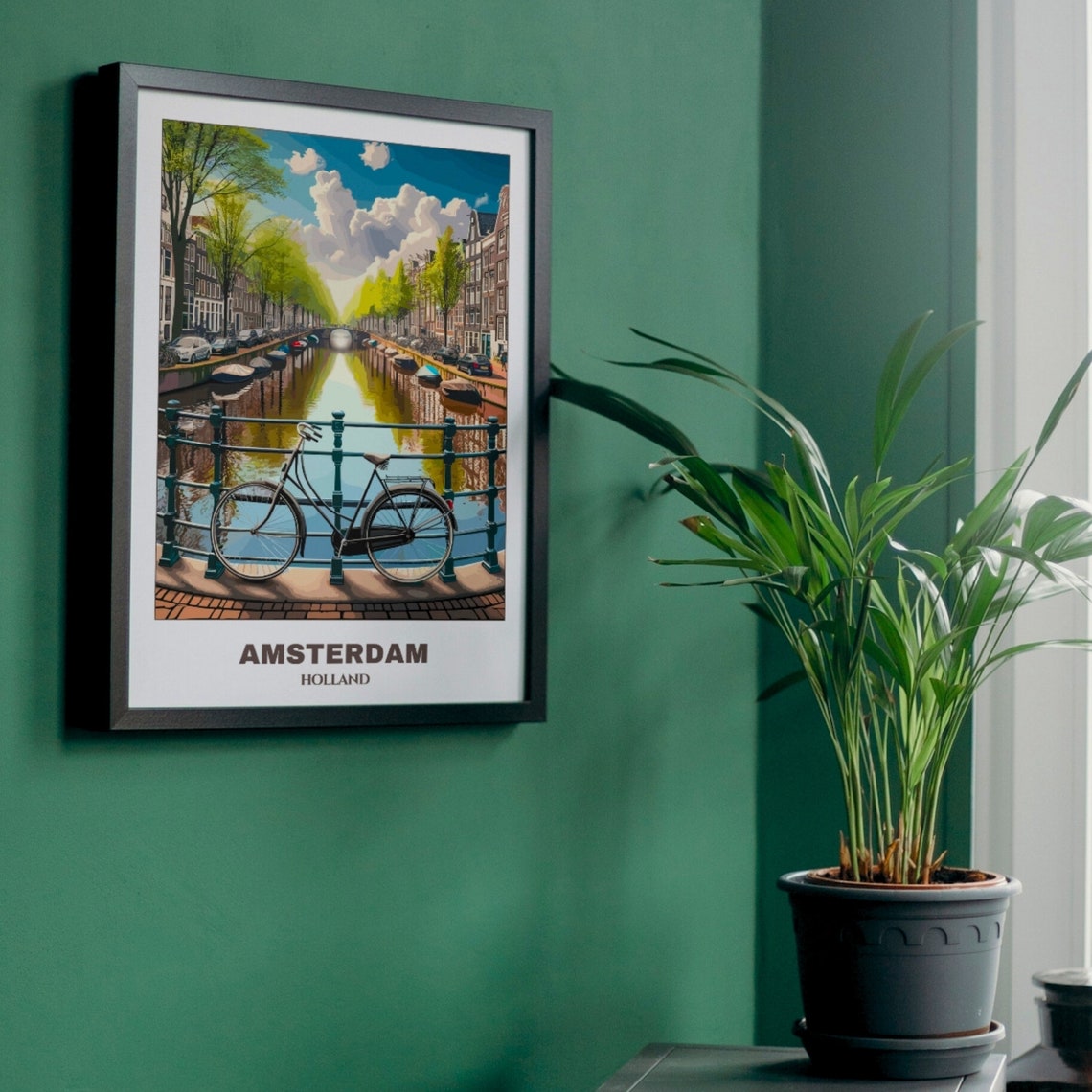 Amsterdam Holland Canal Bridge Bicycle Sunlit Morning Poster - Image 5
