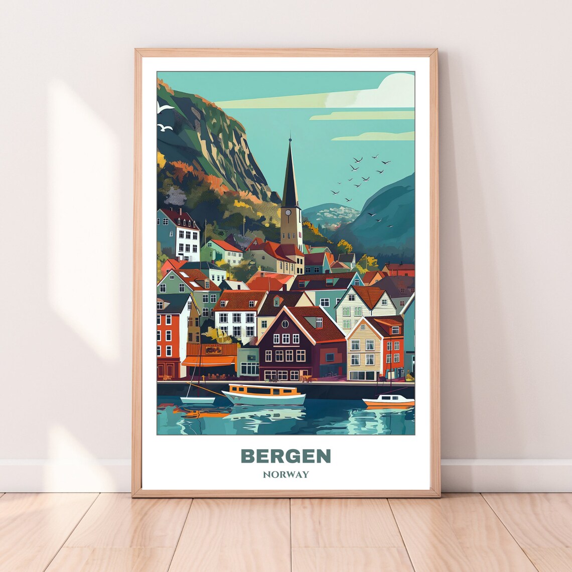 Bergen Waterfront Historic Church Colorful Houses Boats Poster - Image 3