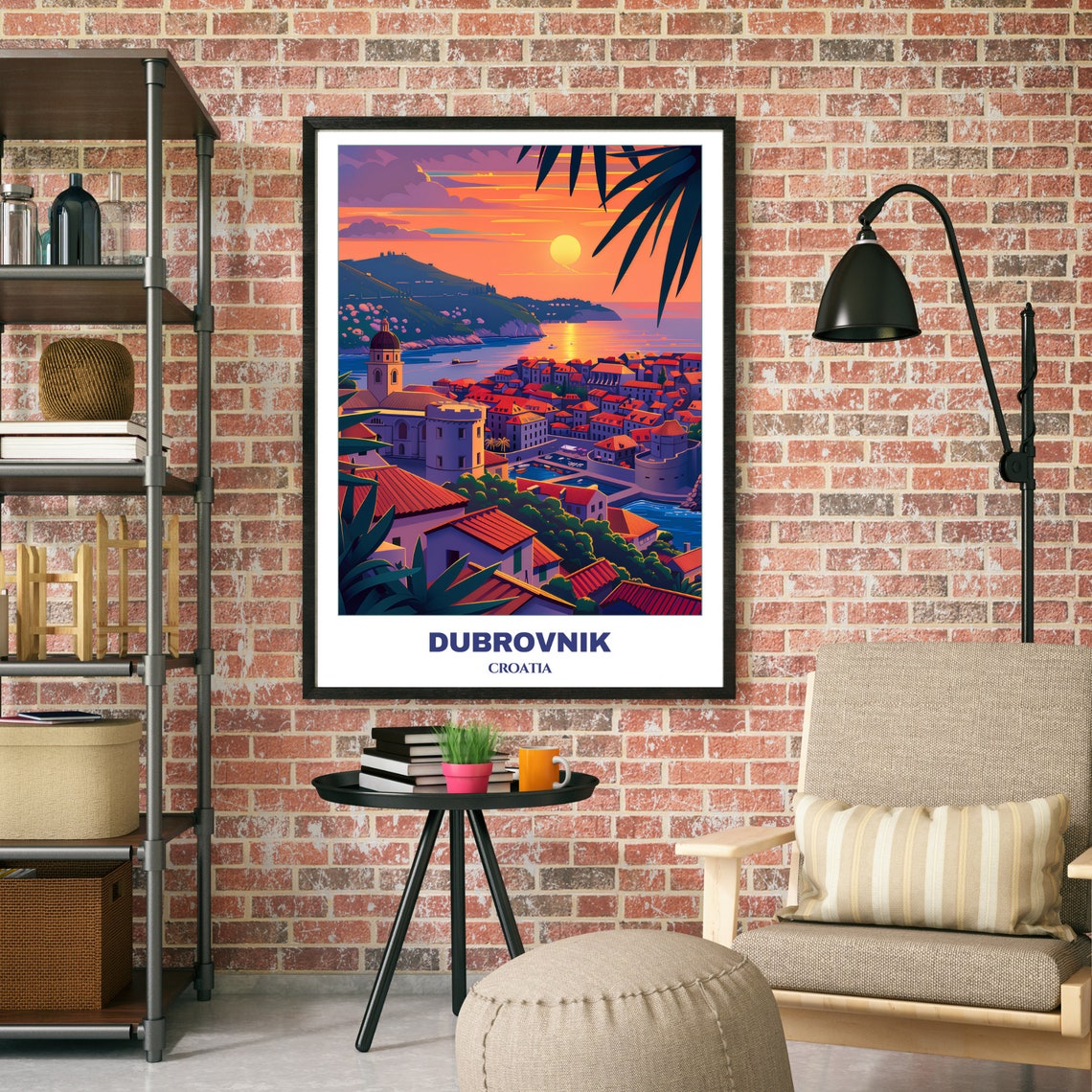 Dubrovnik Croatia Sunset Red Roofs Harbor Bells Travel Poster - Image 2
