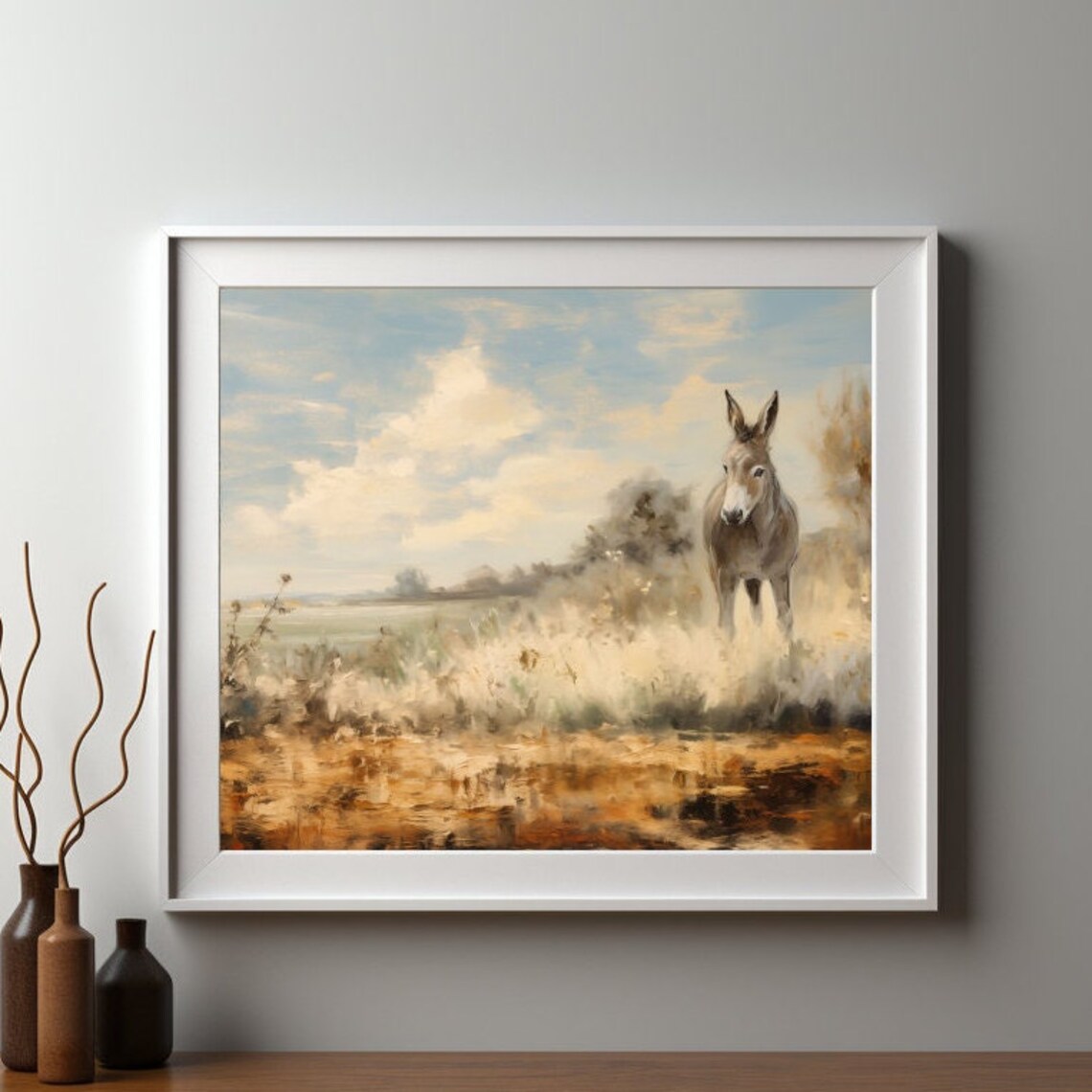 Donkey Oil Painting Neutral Toned Art Print
