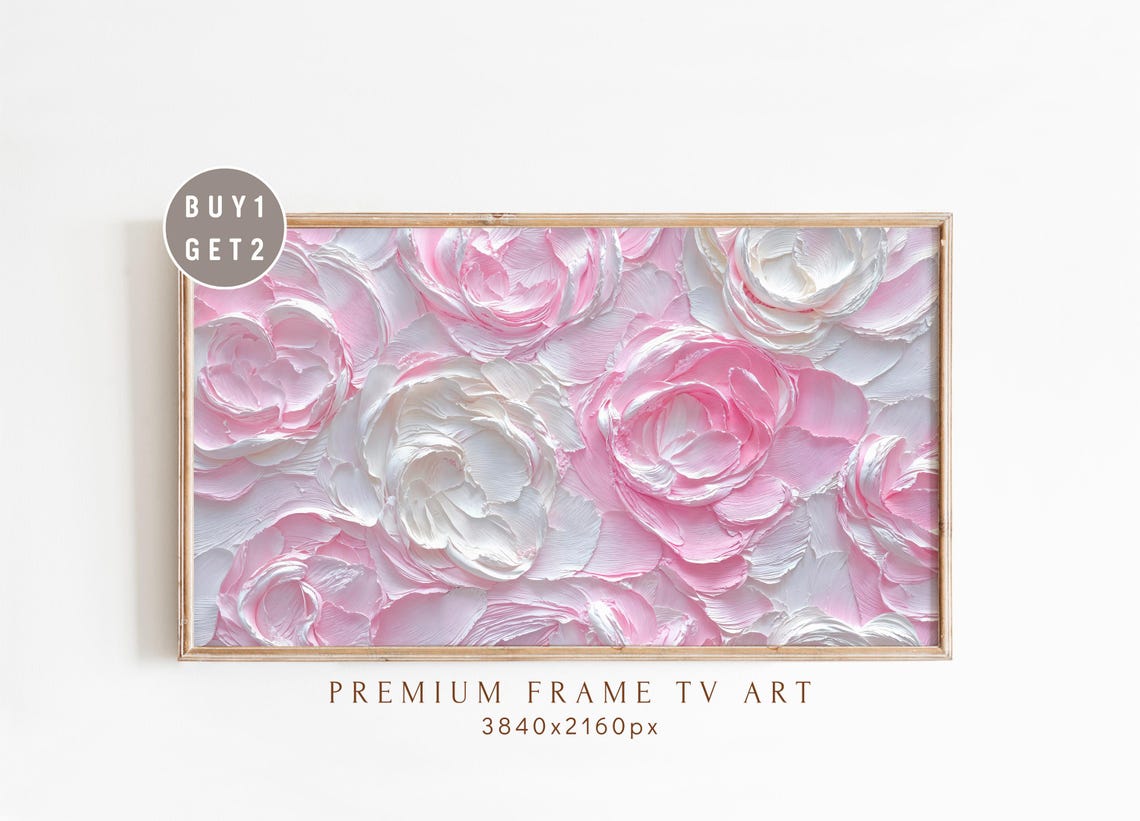 Textured Floral Frame Tv Art Pink And White Peony Elegant Samsung Romantic Botanical Decor