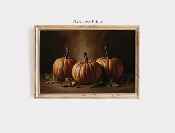 Rustic Pumpkin Wall Art Print Vintage Autumn Painting Cozy Fall Harvest Home Decor Halloween Artwork