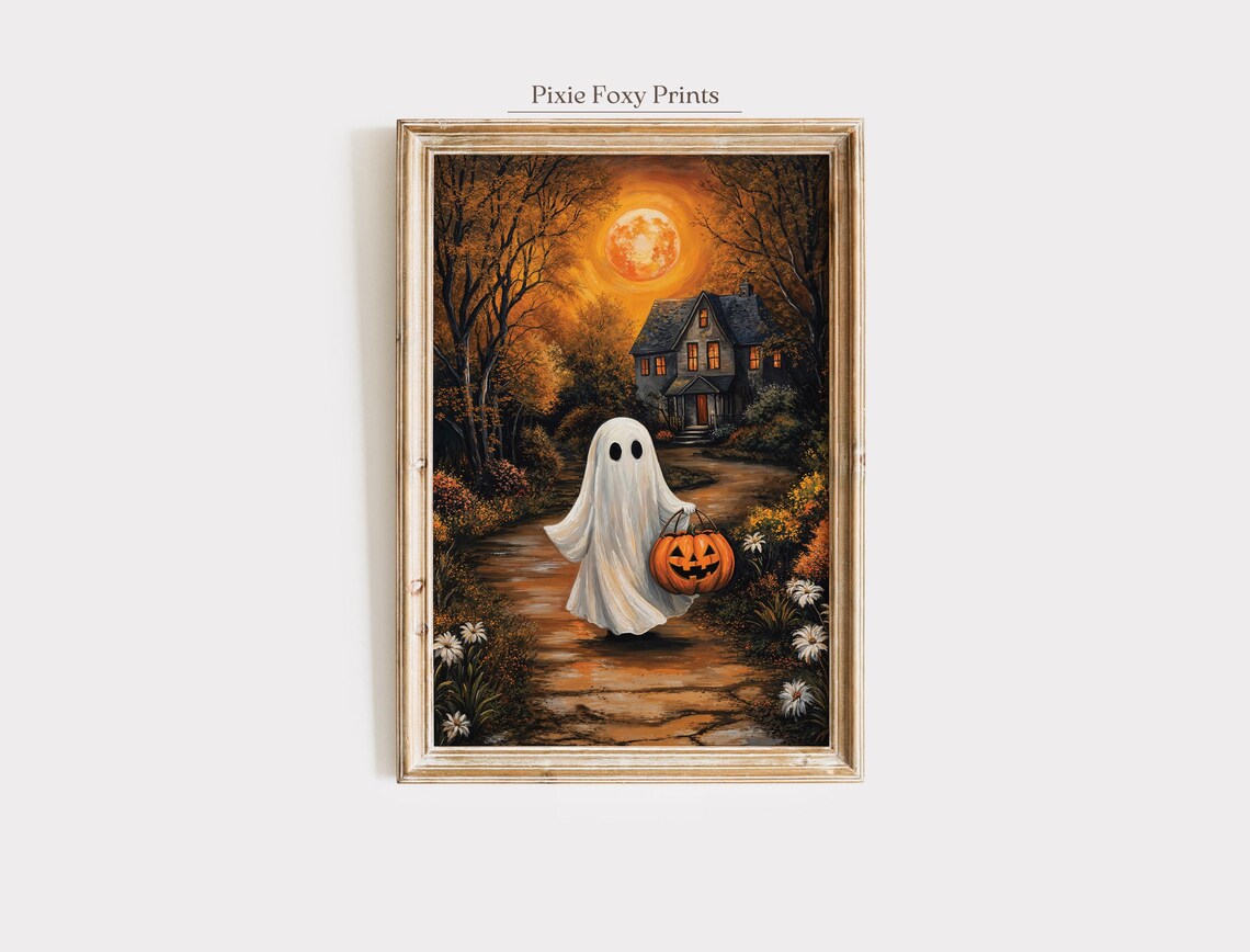 Enchanted Halloween Pumpkin Haunted House Art Print
