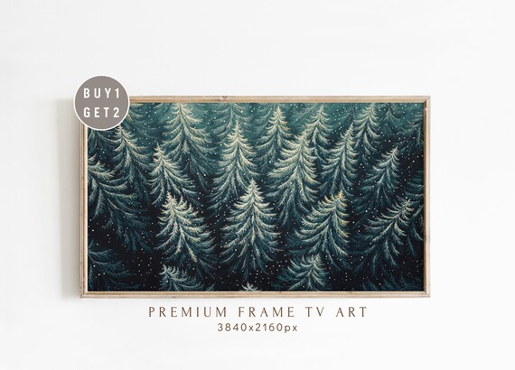 Snowy Pine Forest at Night Moody Winter Scene Frame TV Art Poster
