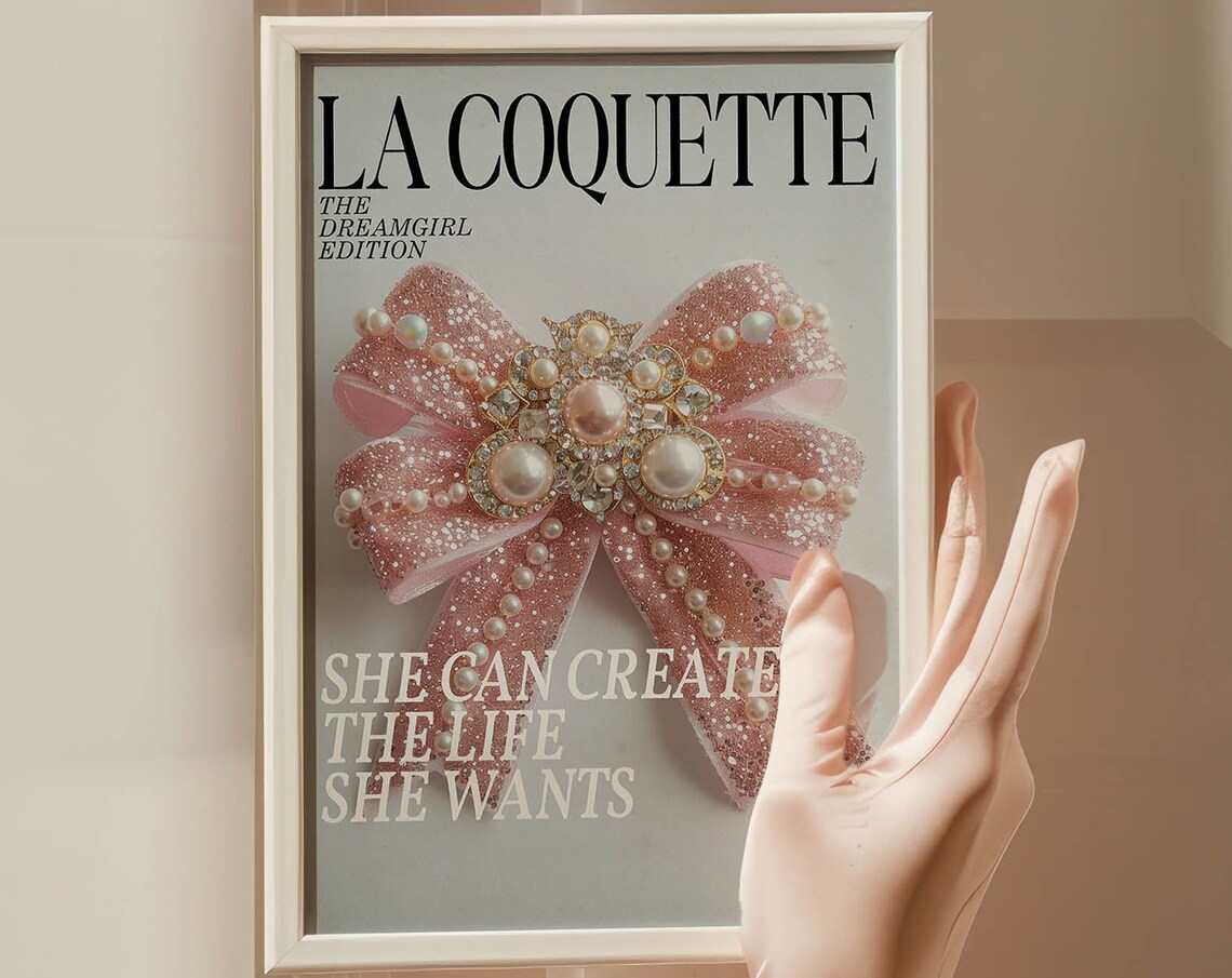 Fashion Wall Art Bow Print Coquette Room Decor Bow Art Fashion Print Motivational Poster Preppy Room Decor Girly Wall Art Pink Decor Retro