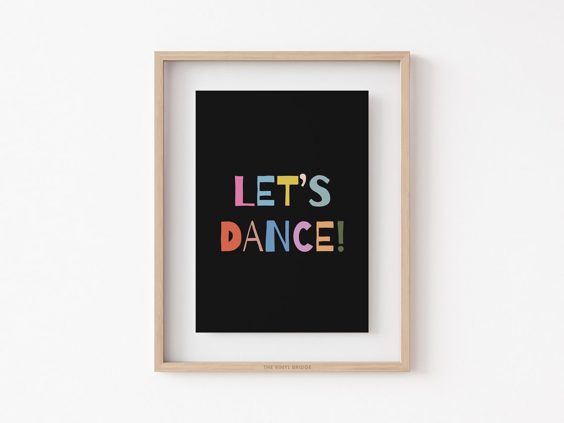 Lets Dance Colorful Hand Lettered Black Background Party Quote Poster - Image 4